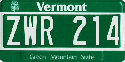 VT license plate ZWR214