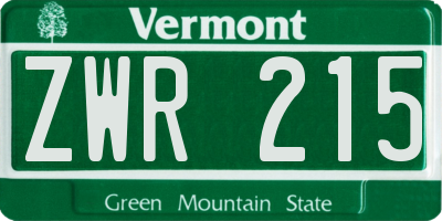 VT license plate ZWR215