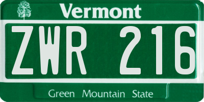 VT license plate ZWR216