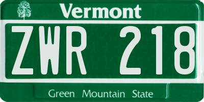 VT license plate ZWR218