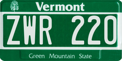 VT license plate ZWR220