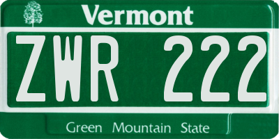 VT license plate ZWR222