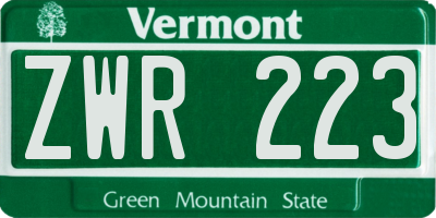VT license plate ZWR223