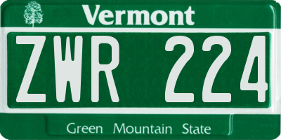 VT license plate ZWR224
