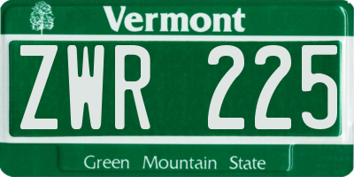 VT license plate ZWR225