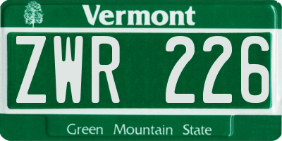VT license plate ZWR226