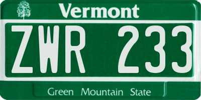 VT license plate ZWR233