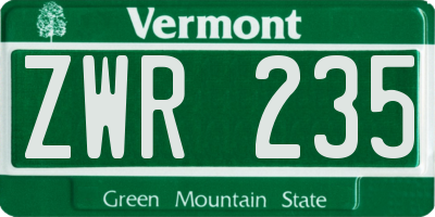 VT license plate ZWR235