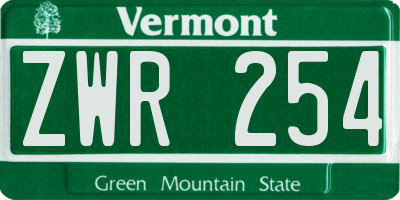 VT license plate ZWR254