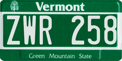 VT license plate ZWR258