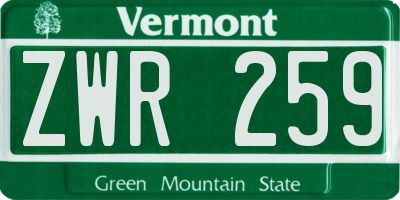 VT license plate ZWR259