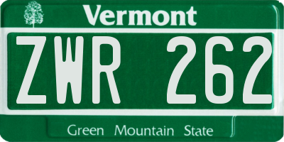 VT license plate ZWR262