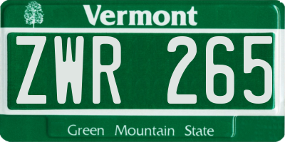 VT license plate ZWR265