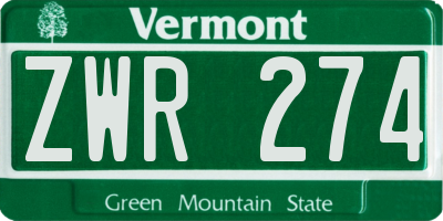 VT license plate ZWR274