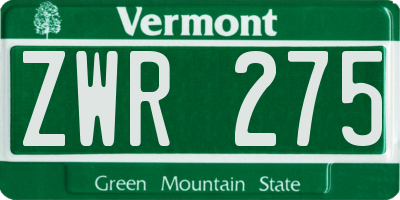 VT license plate ZWR275