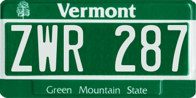 VT license plate ZWR287