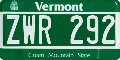 VT license plate ZWR292