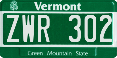 VT license plate ZWR302