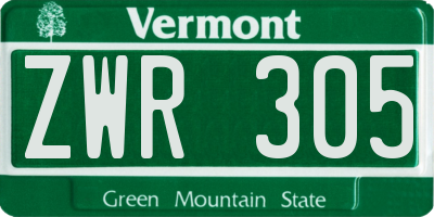 VT license plate ZWR305