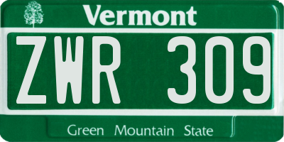 VT license plate ZWR309