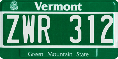 VT license plate ZWR312