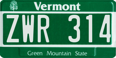 VT license plate ZWR314