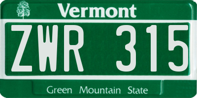 VT license plate ZWR315