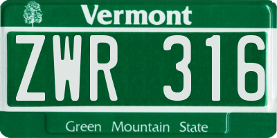 VT license plate ZWR316