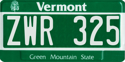 VT license plate ZWR325