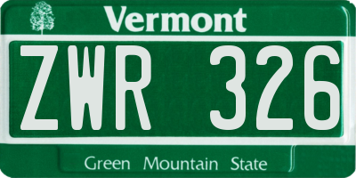 VT license plate ZWR326