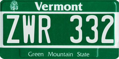 VT license plate ZWR332