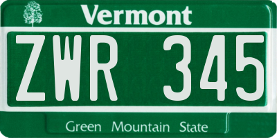 VT license plate ZWR345