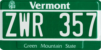 VT license plate ZWR357