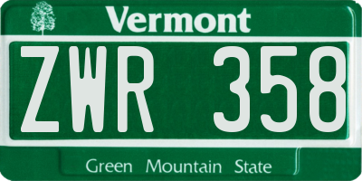 VT license plate ZWR358