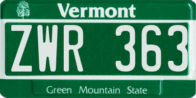 VT license plate ZWR363