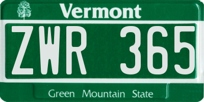 VT license plate ZWR365