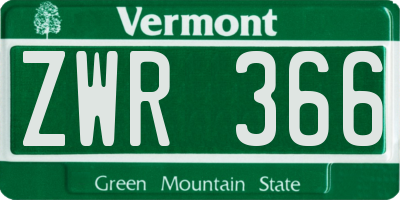 VT license plate ZWR366