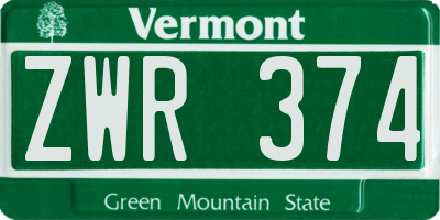 VT license plate ZWR374