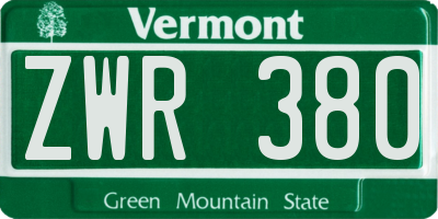 VT license plate ZWR380