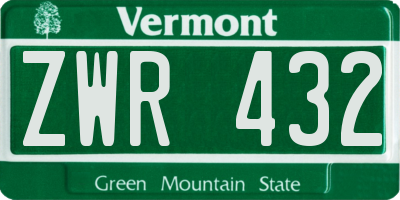 VT license plate ZWR432