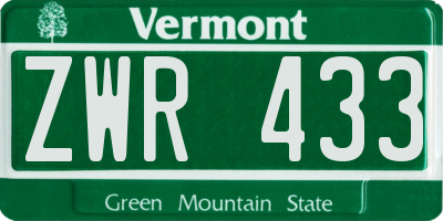 VT license plate ZWR433