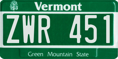 VT license plate ZWR451
