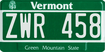 VT license plate ZWR458