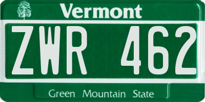 VT license plate ZWR462