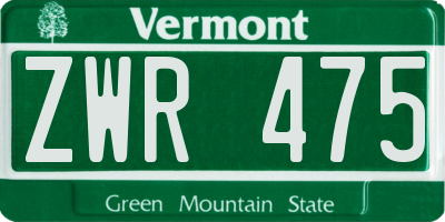 VT license plate ZWR475