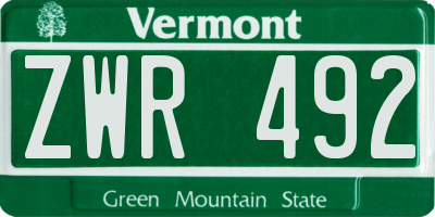 VT license plate ZWR492