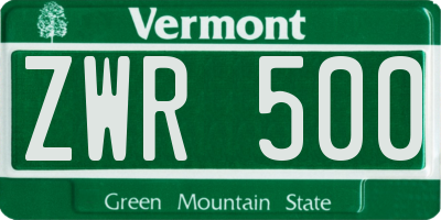 VT license plate ZWR500