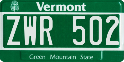 VT license plate ZWR502