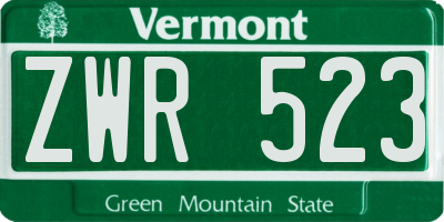 VT license plate ZWR523