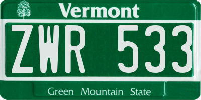 VT license plate ZWR533